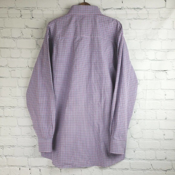 Tattersall London Shirt Men's 17 34/35‎ Red & Blue Plaid Check Button Up Dress - Picture 3 of 13